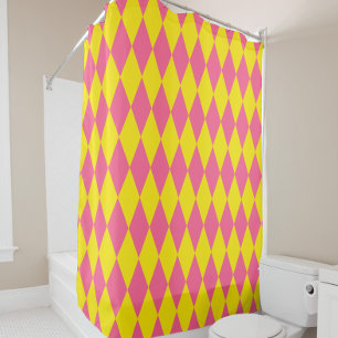 Rideaux De Douche Motif à carreaux Harlequin rose et jaune