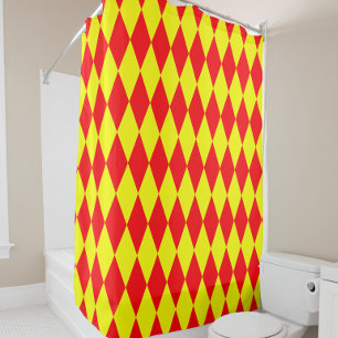 Rideaux De Douche Motif à carreaux Harlequin rouge jaune