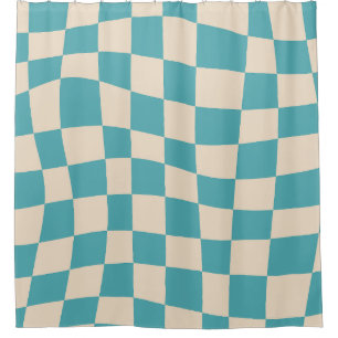 Rideaux De Douche Motif à carreaux ondulés turquoise mignon rétro