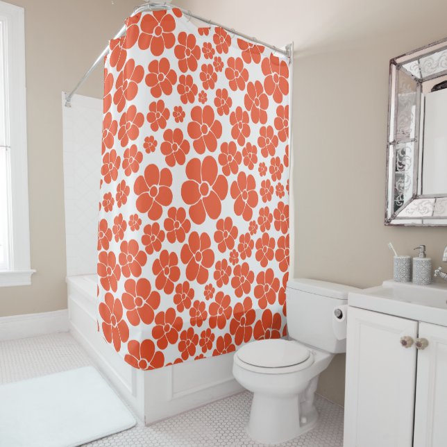 Rideaux De Douche Motif à fleurs - Orange et Blanc (En situation)