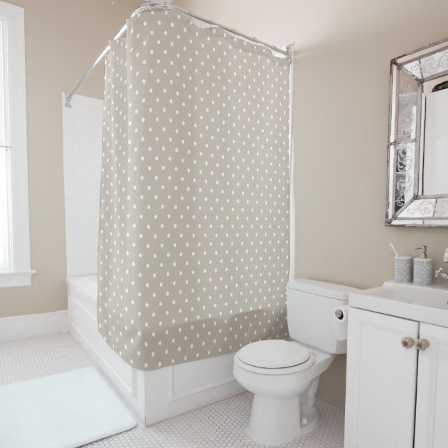 Rideaux De Douche Motif à pois blancs sur fond beige (En situation)