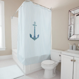 Rideaux De Douche Motif à rayures nautiques d'ancre côtier