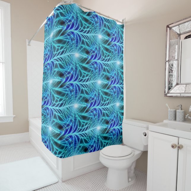 Rideaux De Douche Motif à répétition électrique bleu brillant (En situation)