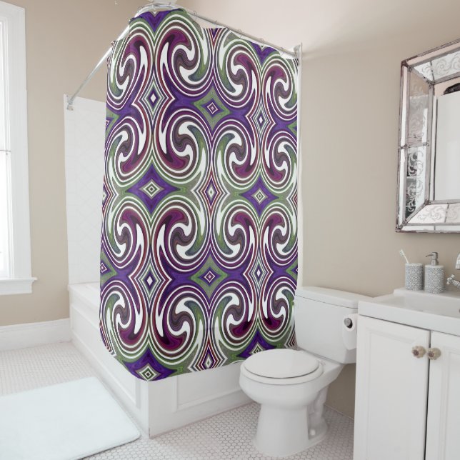 Rideaux De Douche Motif Abstrait  blanc violet (En situation)