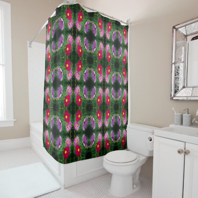 Rideaux De Douche Motif Abstrait Cosmos Flower Trio (En situation)