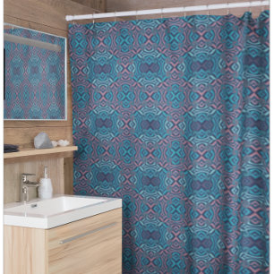 Rideaux De Douche Motif Abstrait géométrique bleu rouge