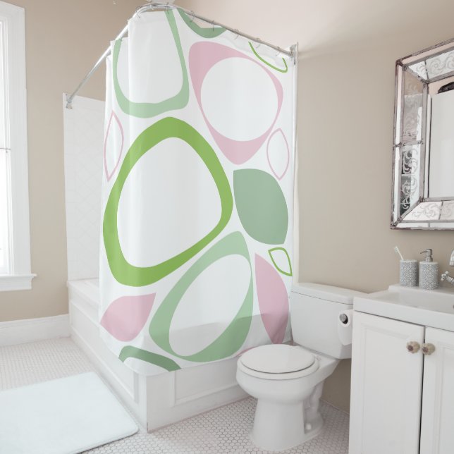 Rideaux De Douche Motif Abstrait moderne et élégant rose vert (En situation)