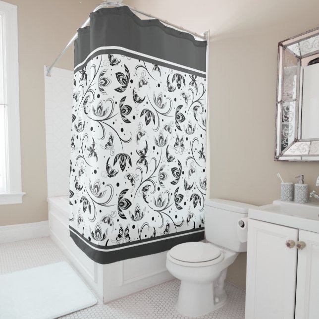 Rideaux De Douche Motif Abstrait noir et blanc (En situation)