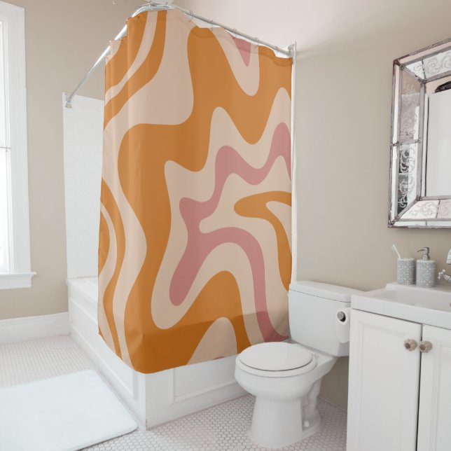 Rideaux De Douche Motif Abstrait Orange Rose rétro (En situation)