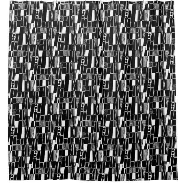 Rideaux De Douche Motif Abstrait rétro 300521 - Noir sur blanc (Devant)