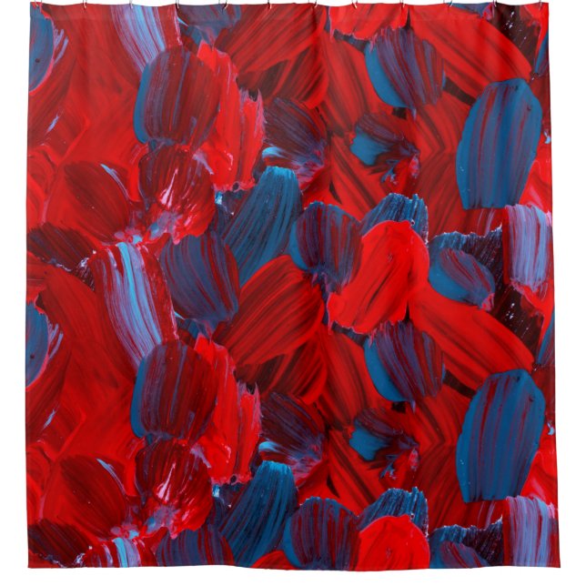 Rideaux De Douche motif Abstrait transparent en rouge et bleu (Devant)