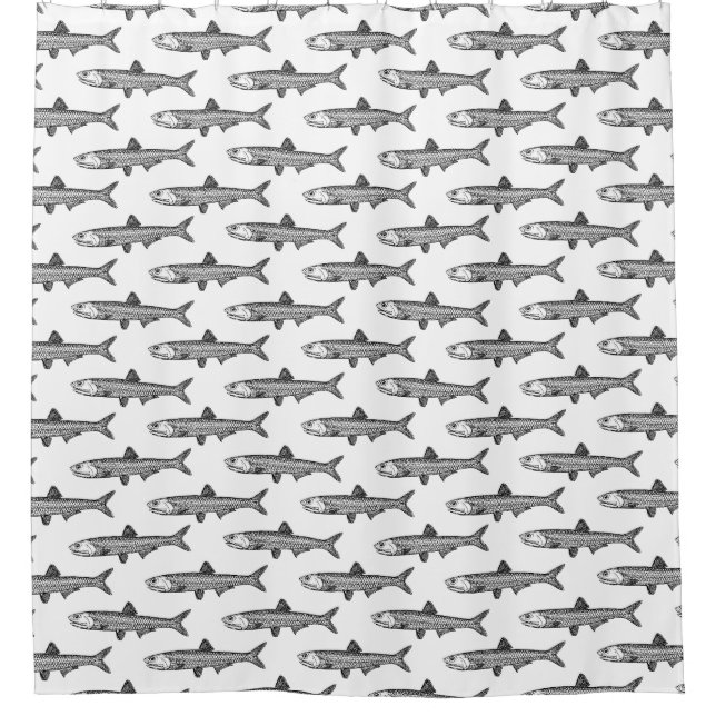 Rideaux De Douche Motif Anchois - Noir sur Blanc (Devant)