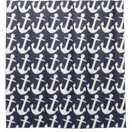 Rideaux De Douche Motif Ancre blanc sur bleu foncé, nautique