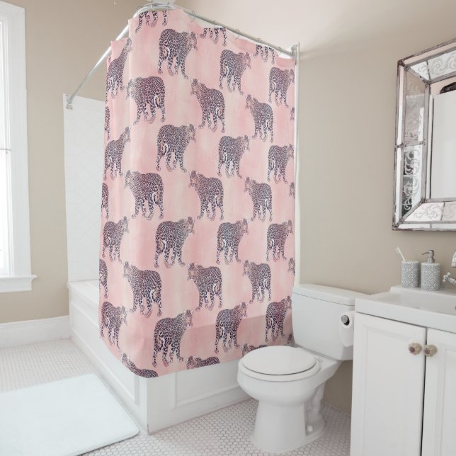 Rideaux De Douche Motif animal léopard rose moderne (En situation)