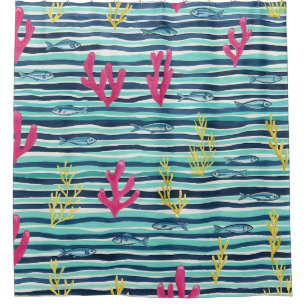 Rideaux De Douche Motif aquarelle nautique rétro (1)