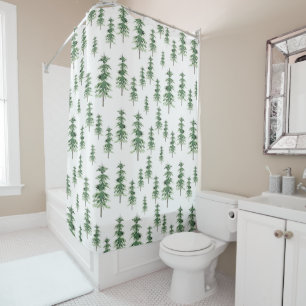 Rideaux De Douche Motif Arbre de pins aquarelle
