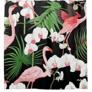 Rideaux De Douche Motif, arrière - plan avec des plantes tropicaux,