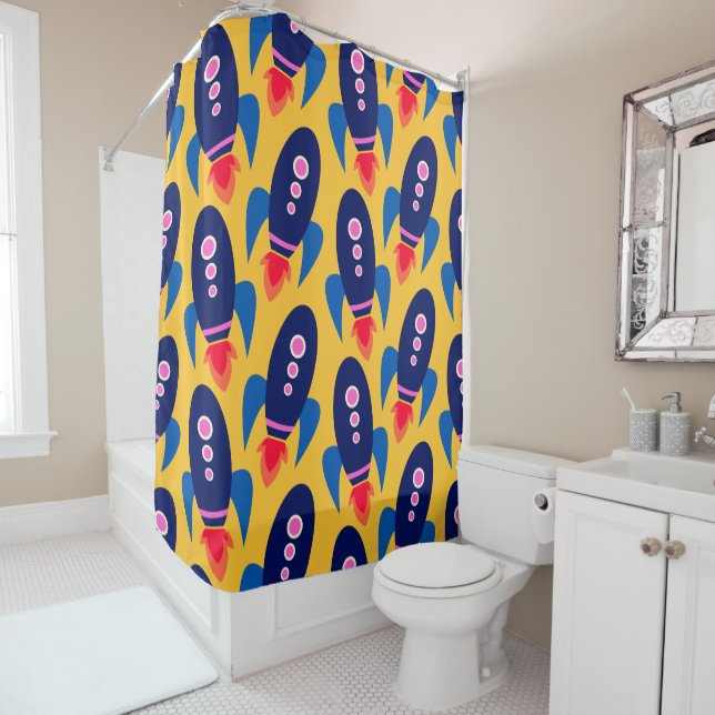 Rideaux De Douche Motif astronaute de fusées amusantes en Jaune (En situation)