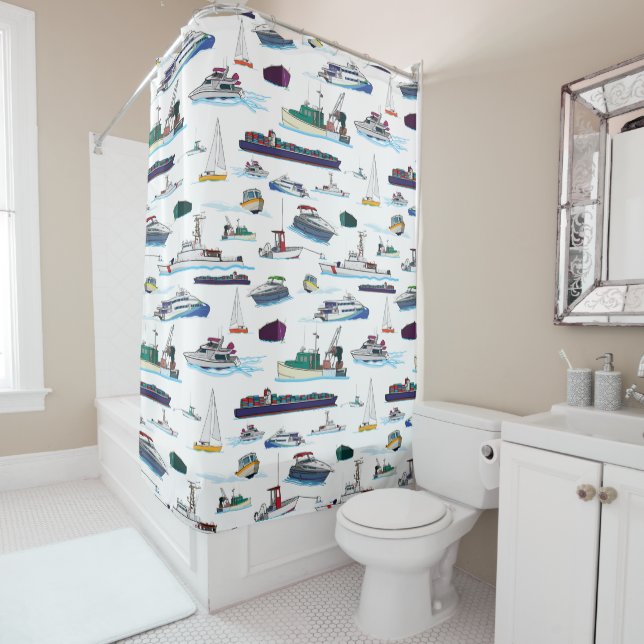 Rideaux De Douche Motif au hasard des bateaux et des navires (En situation)