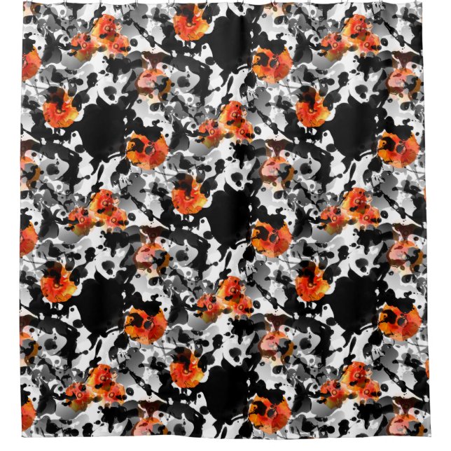Rideaux De Douche MOTIF BLACK INK & POPPIES + votre backgr. & idées (Devant)