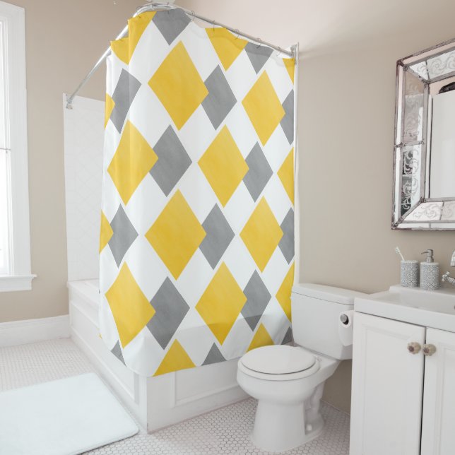Rideaux De Douche Motif blanc couleur gris jaune (En situation)
