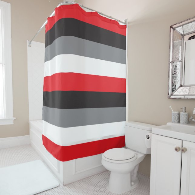 Rideaux De Douche Motif blanc gris noir rouge (En situation)