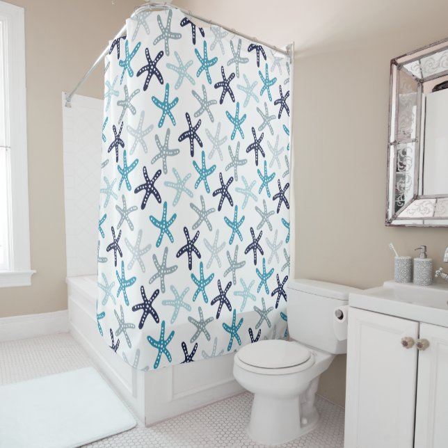 Rideaux De Douche Motif bleu d'étoiles de mer (En situation)