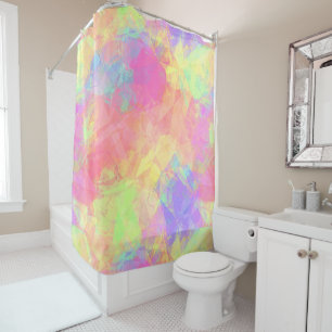 Rideaux De Douche Motif bleu pourpre rose d'art de polygone de vert
