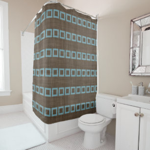Rideaux De Douche Motif bleu turquoise de carrés sur le brun foncé