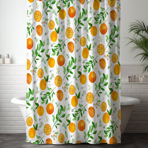 Rideaux De Douche Motif botanique floral d'été aux agrumes orange