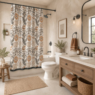 Rideaux De Douche Motif botanique gris terracotta clair