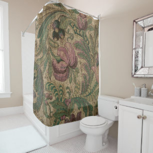 Rideaux De Douche Motif Botanique Vintage Mauve Sauge 1918