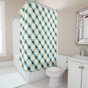 Rideaux De Douche Motif carré noir jaune cyan
