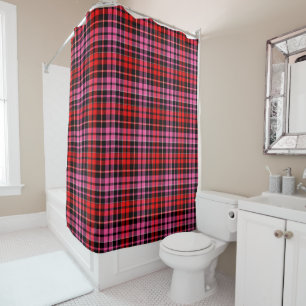 Rideaux De Douche Motif carreau tartan noir rouge rose 