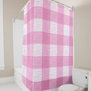Rideaux De Douche Motif carreaux à carreaux gras rose et blanc