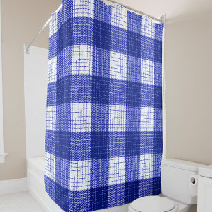Rideaux De Douche Motif carreaux bleu et blanc gras