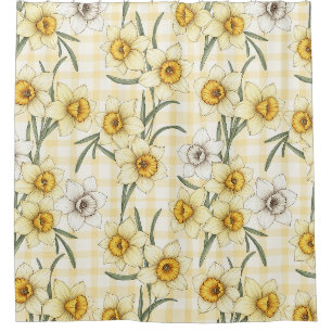Rideaux De Douche Motif carreaux botanique narcisse