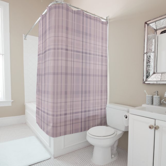 Rideaux De Douche Motif carreaux mauve violet rose (En situation)