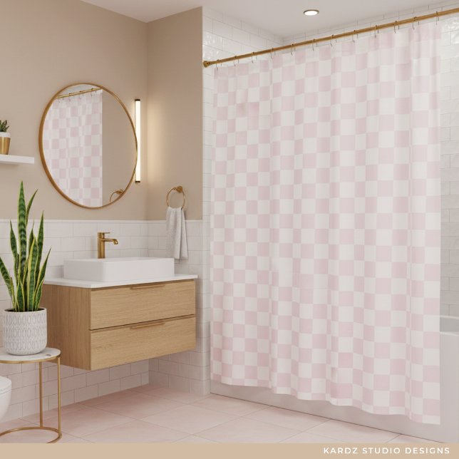 Rideaux De Douche Motif carreaux rose blanc moderne (Créateur téléchargé)