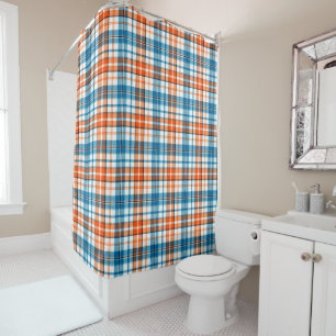 Rideaux De Douche Motif carreaux tartan bleu orange blanc 
