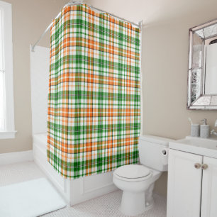Rideaux De Douche Motif carreaux tartan vert orange blanc 