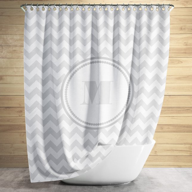 Rideaux De Douche Motif Chevron Gris Blanc Gris Monogrammé (Modern Monogram Gray Chevron Stripes Shower Curtain)