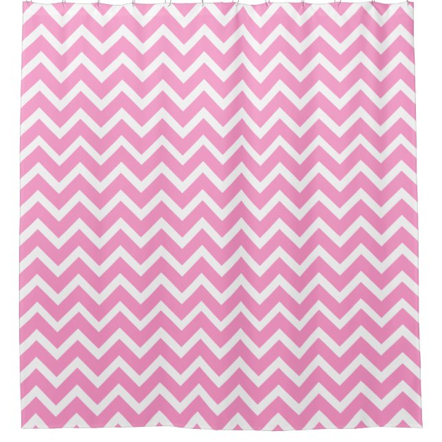 Rideaux De Douche Motif Chevron Rose Clair Et Blanc (Devant)