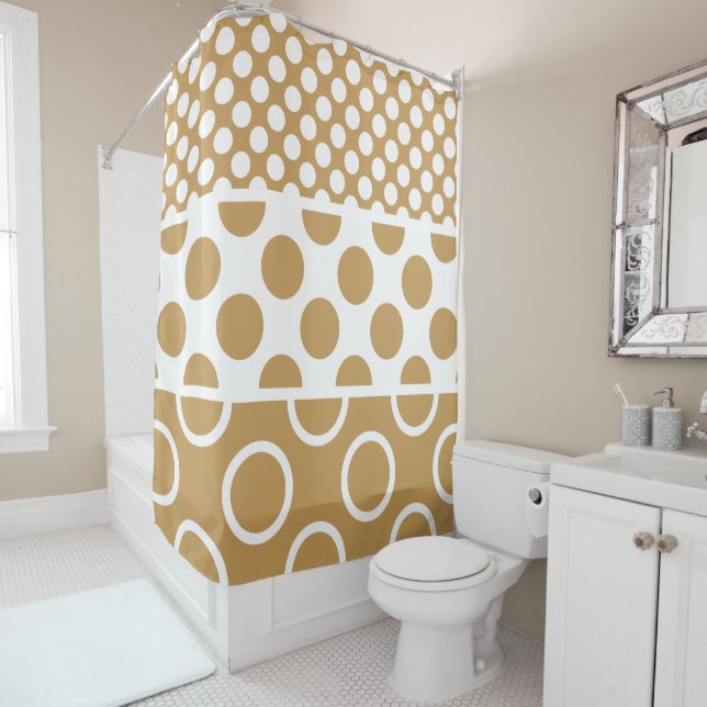 Rideaux De Douche Motif circulaire Brown et blanc moderne (En situation)