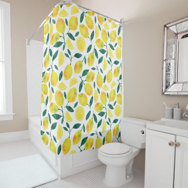 Rideaux De Douche Motif citron jaune aquarelle (En situation)