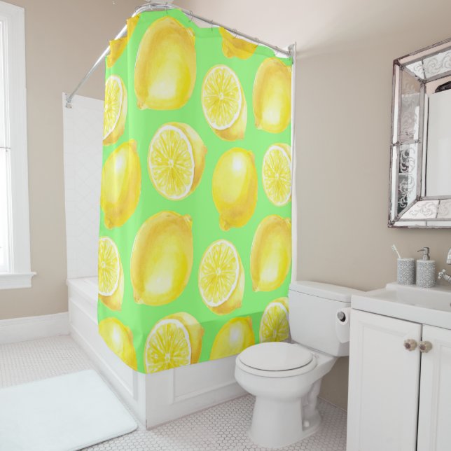 Rideaux De Douche Motif citrons aquarelle (En situation)