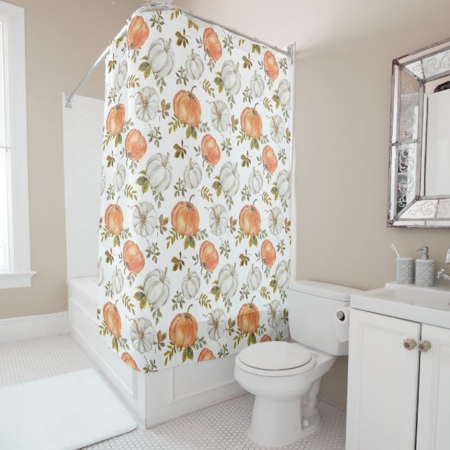 Rideaux De Douche Motif Citrouille d'aquarelle d'automne (En situation)