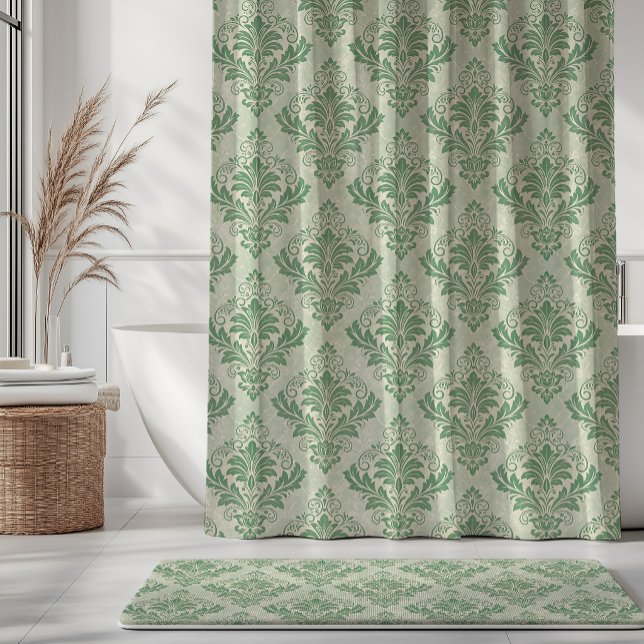 Rideaux De Douche Motif damassé botanique vert vintage (Créateur téléchargé)