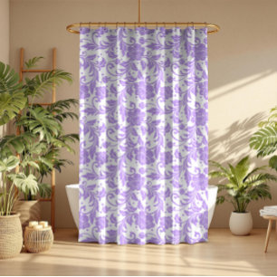 Rideaux De Douche Motif damassé pailleté blanc et lavande