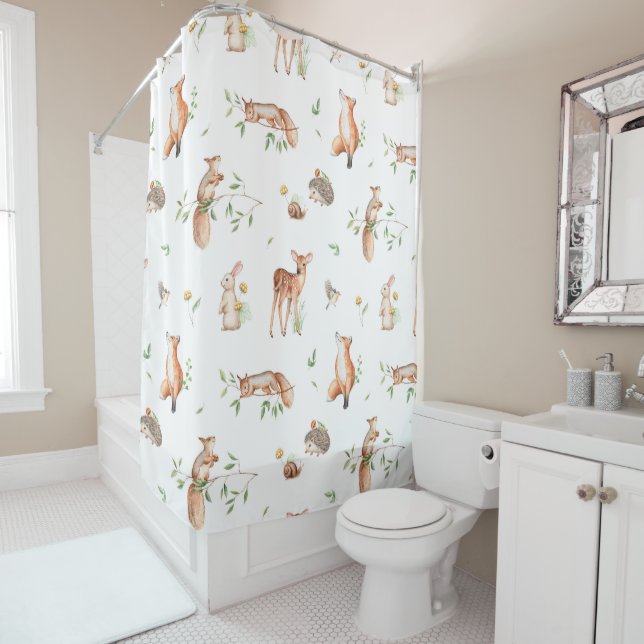 Rideaux De Douche Motif d'amis animaux de bois mignon (En situation)